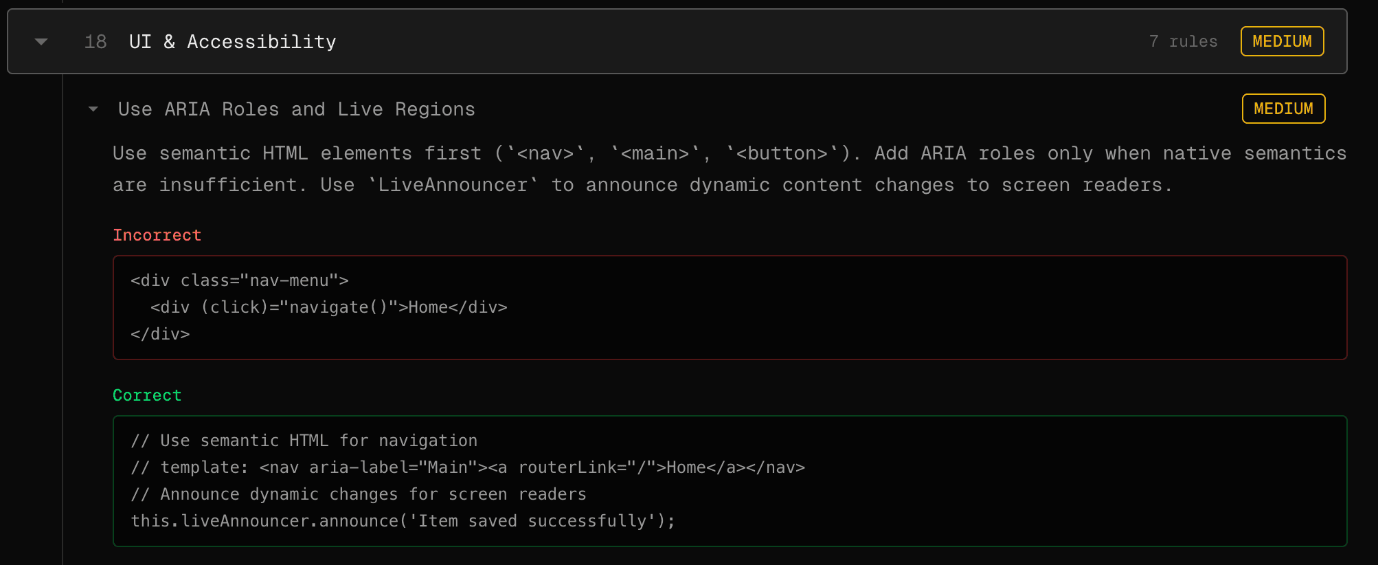 Screenshot of web app showing a specific rule page