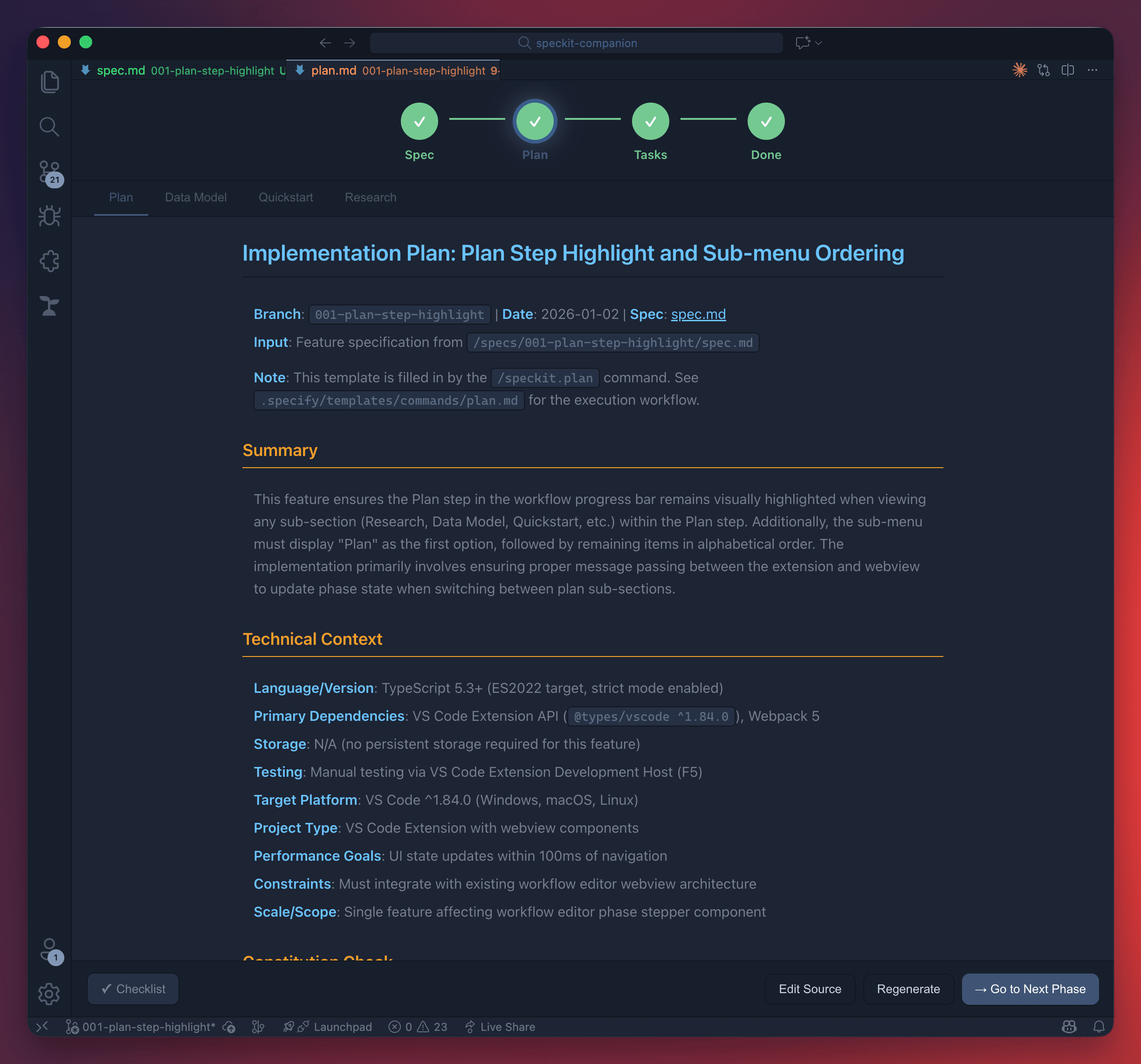 Workflow Editor - Plan Phase